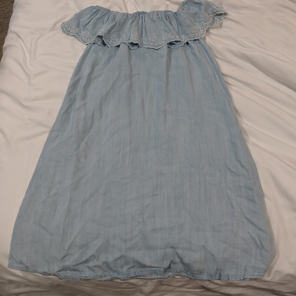 Women's blue off-the-shoulder dress